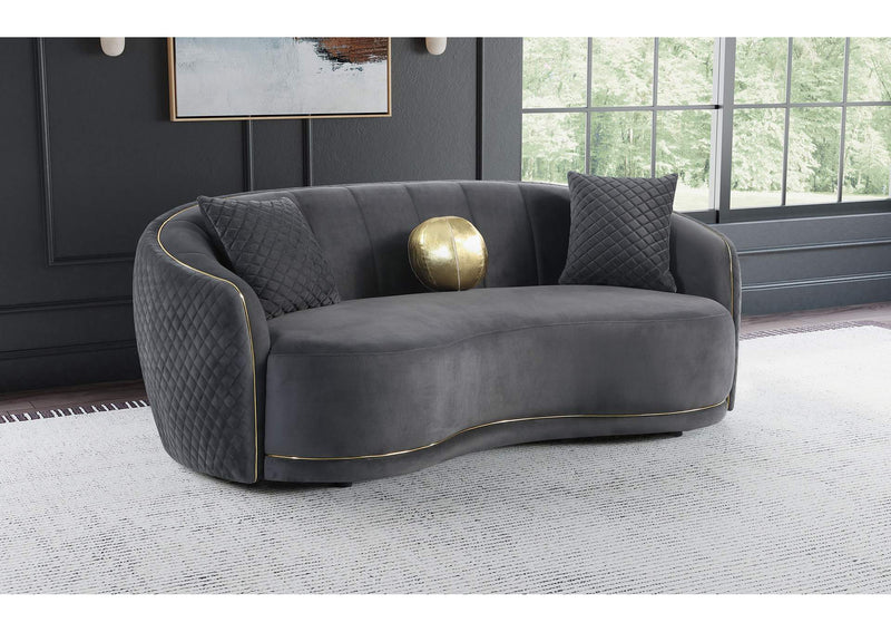504844 Brookside Velvet Upholstered Curved Sofa Dark Grey
