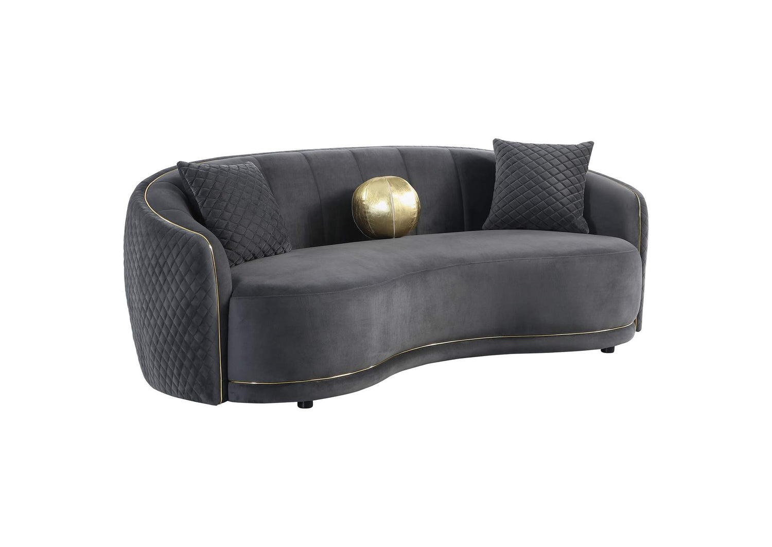504844 Brookside Velvet Upholstered Curved Sofa Dark Grey