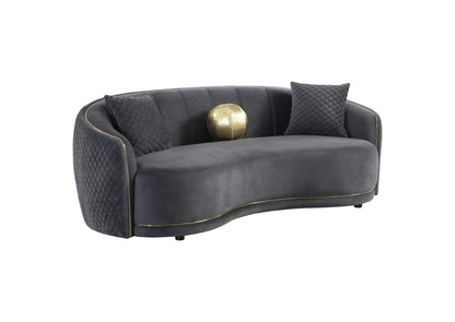 504844 Brookside Velvet Upholstered Curved Sofa Dark Grey