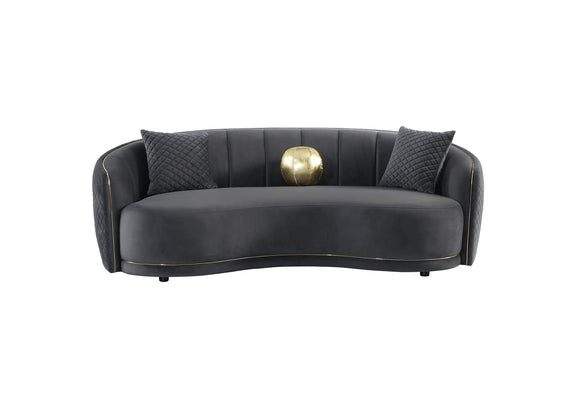504844 Brookside Velvet Upholstered Curved Sofa Dark Grey