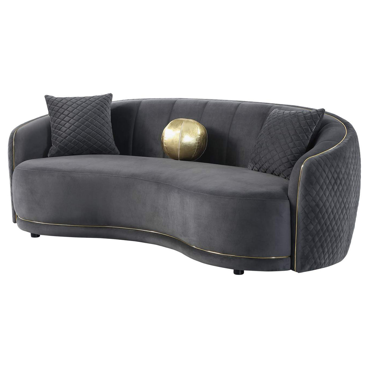 504844 Brookside Velvet Upholstered Curved Sofa Dark Grey