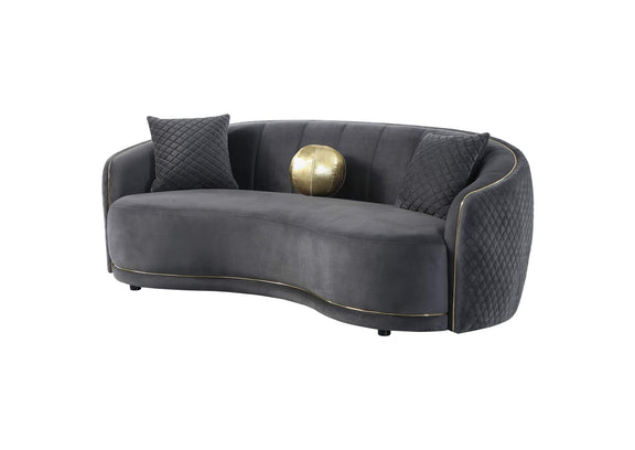 504844 Brookside Velvet Upholstered Curved Sofa Dark Grey