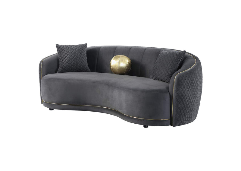 504844 Brookside Velvet Upholstered Curved Sofa Dark Grey