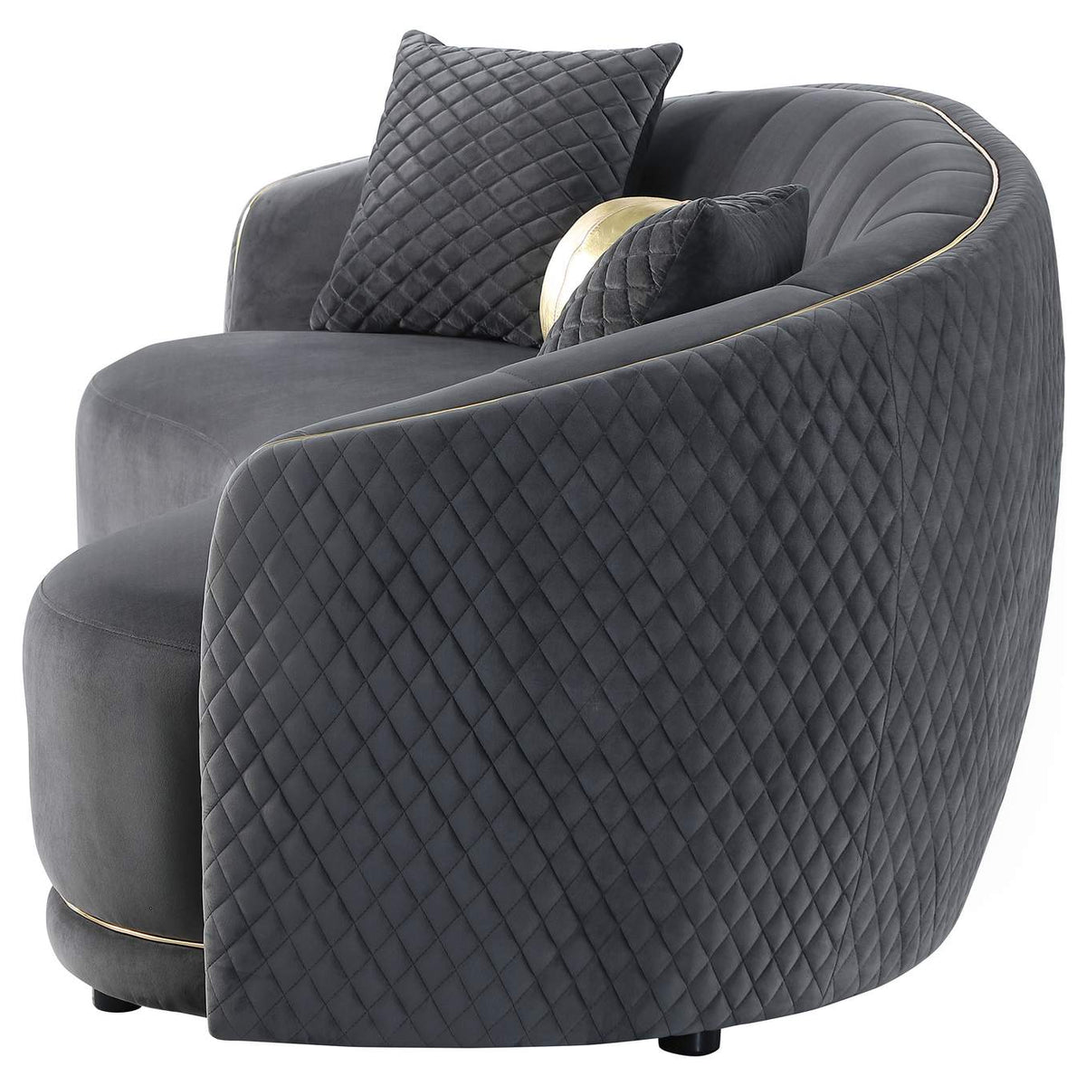 504844 Brookside Velvet Upholstered Curved Sofa Dark Grey