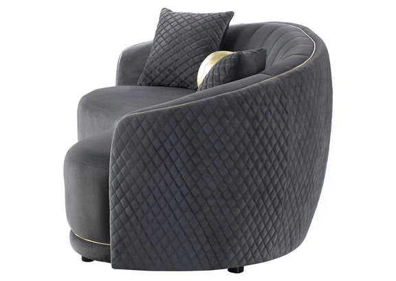 504844 Brookside Velvet Upholstered Curved Sofa Dark Grey