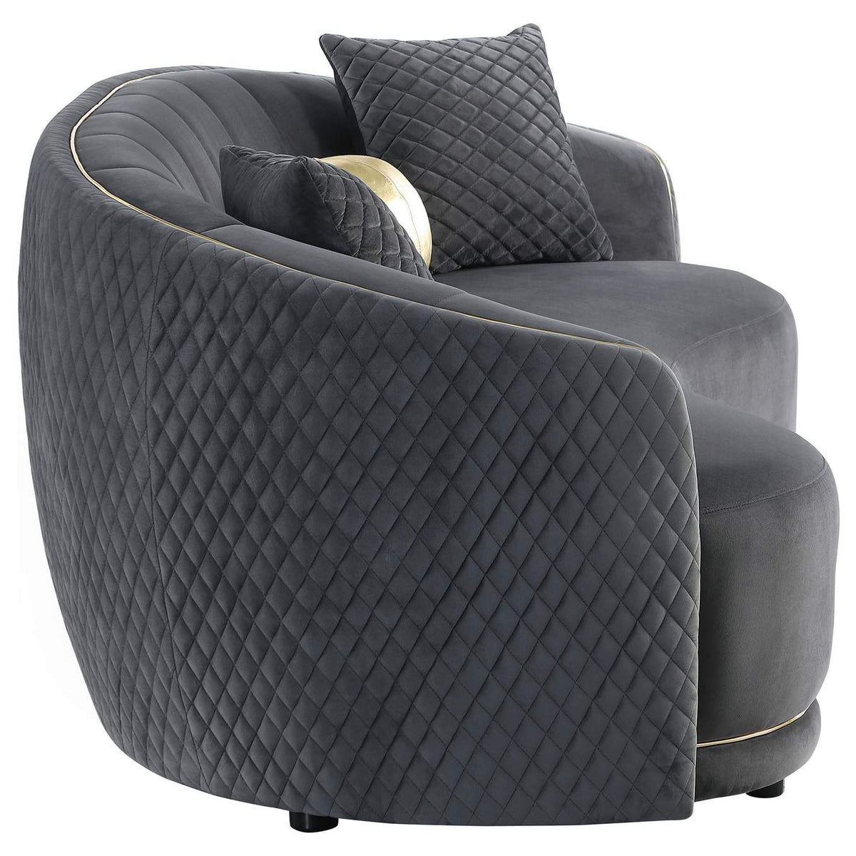 504844 Brookside Velvet Upholstered Curved Sofa Dark Grey