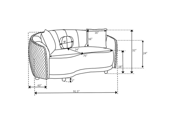 504844 Brookside Velvet Upholstered Curved Sofa Dark Grey