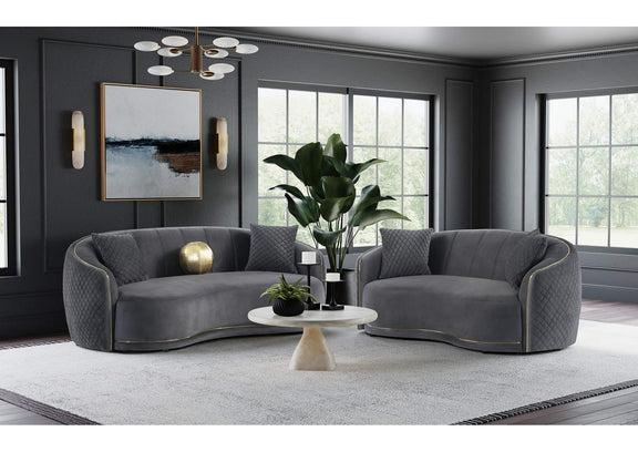 504844 Brookside Velvet Upholstered Curved Sofa Dark Grey