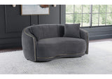 504845 Brookside Velvet Upholstered Curved Loveseat Dark Grey