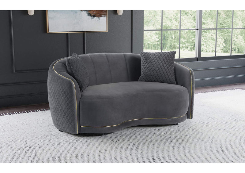 504845 Brookside Velvet Upholstered Curved Loveseat Dark Grey