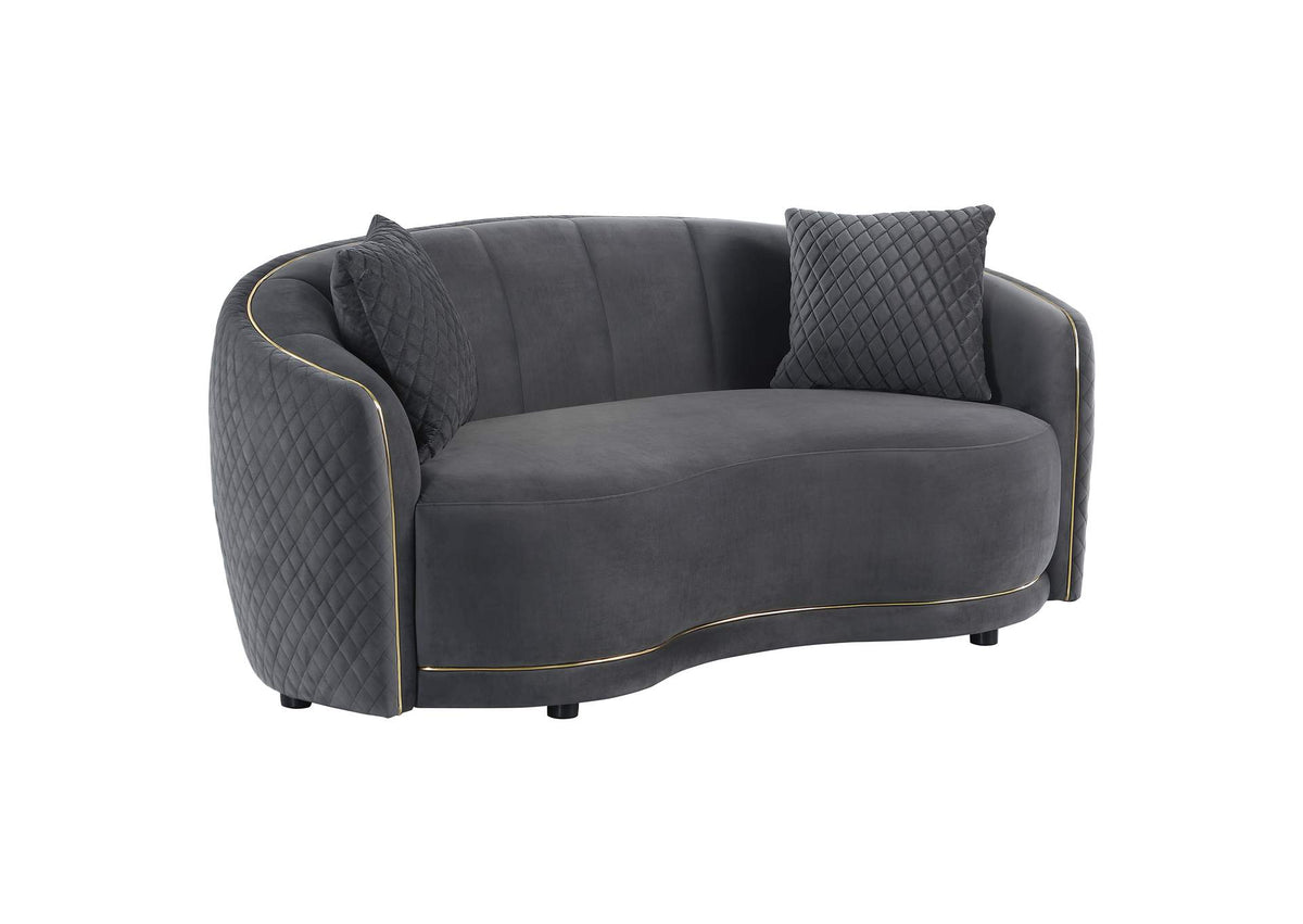 504845 Brookside Velvet Upholstered Curved Loveseat Dark Grey
