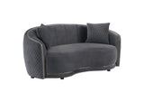 504845 Brookside Velvet Upholstered Curved Loveseat Dark Grey