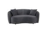 504845 Brookside Velvet Upholstered Curved Loveseat Dark Grey