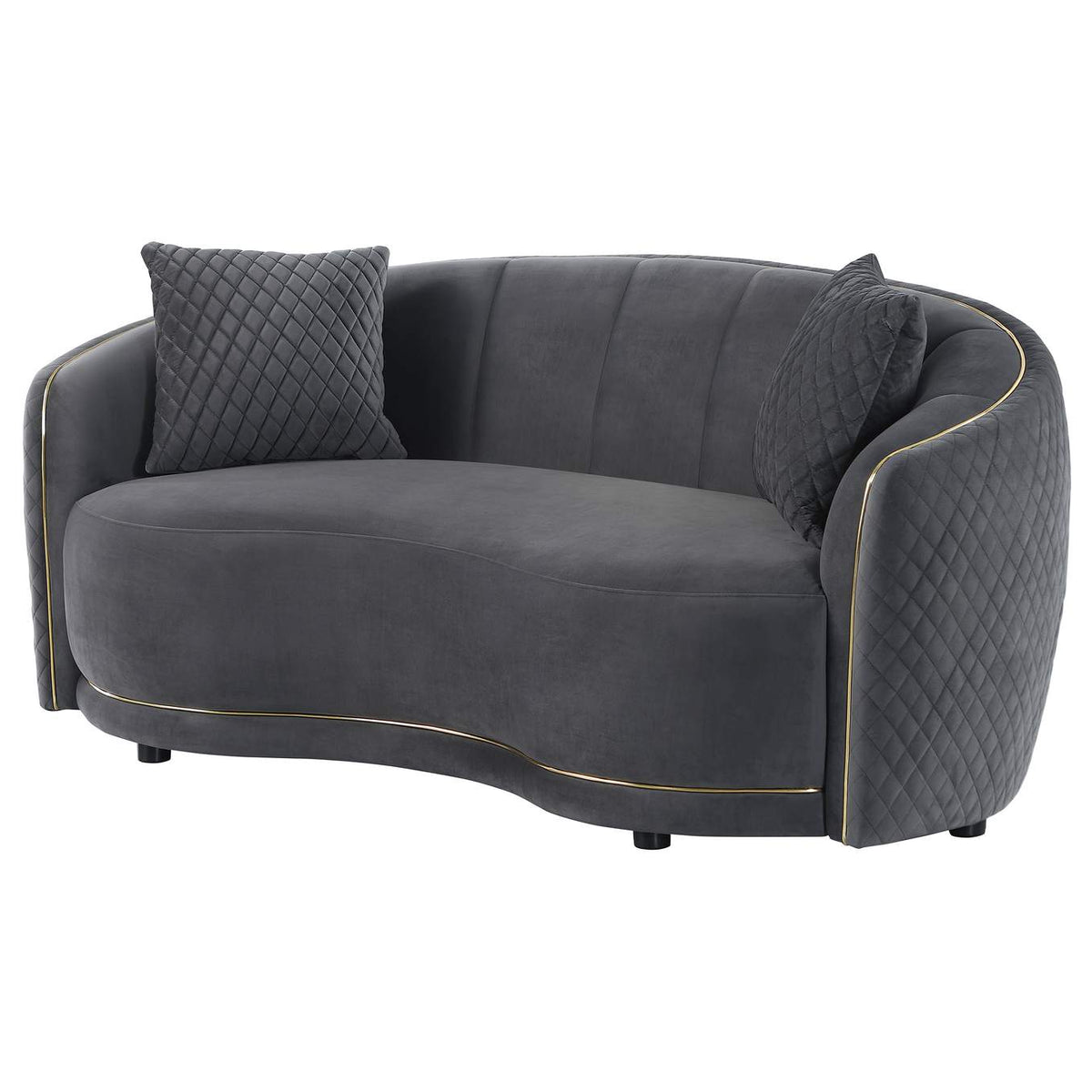 504845 Brookside Velvet Upholstered Curved Loveseat Dark Grey