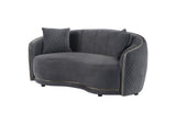 504845 Brookside Velvet Upholstered Curved Loveseat Dark Grey