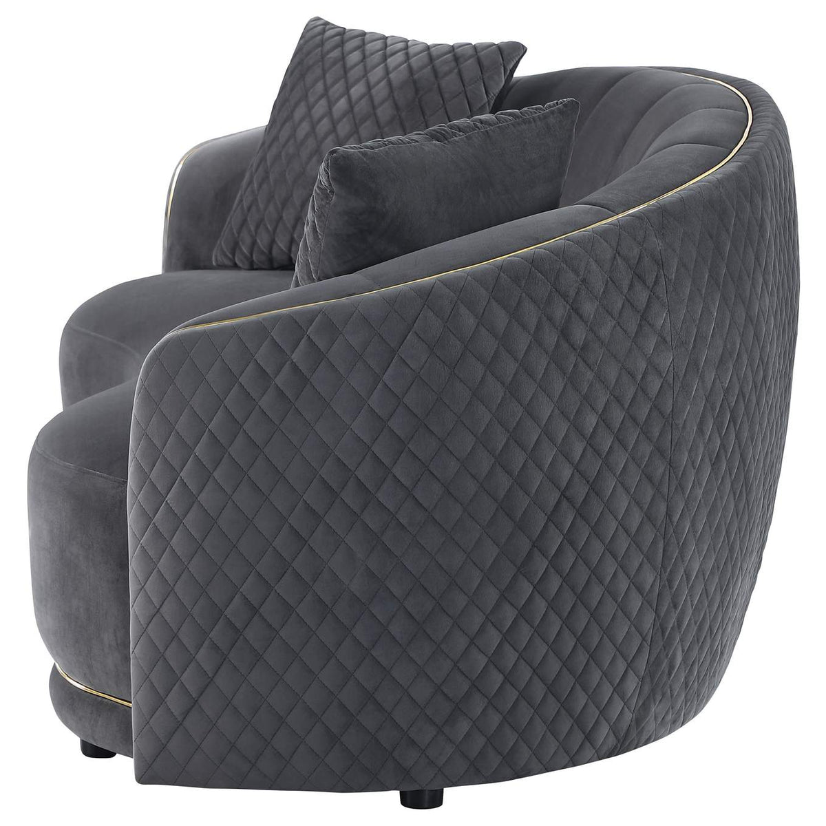 504845 Brookside Velvet Upholstered Curved Loveseat Dark Grey