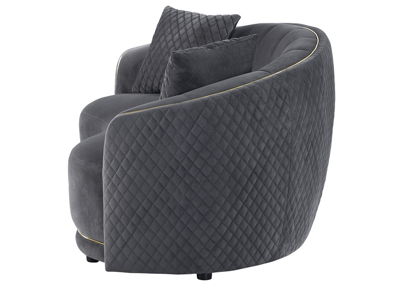 504845 Brookside Velvet Upholstered Curved Loveseat Dark Grey