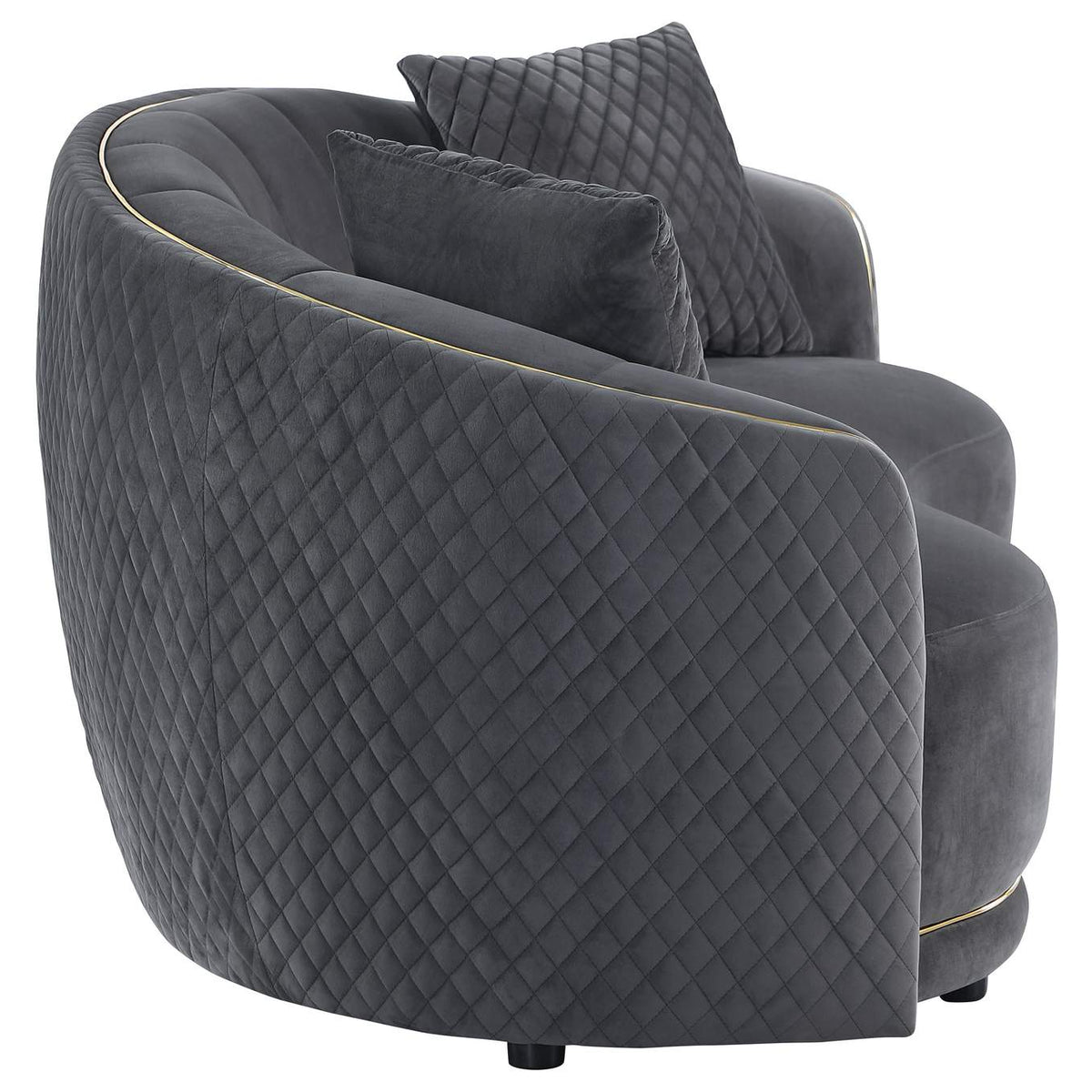 504845 Brookside Velvet Upholstered Curved Loveseat Dark Grey