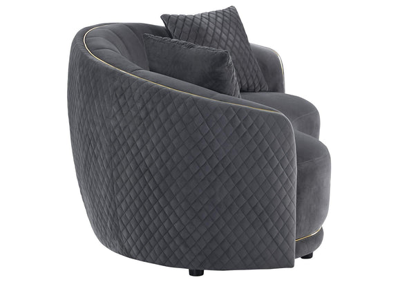 504845 Brookside Velvet Upholstered Curved Loveseat Dark Grey