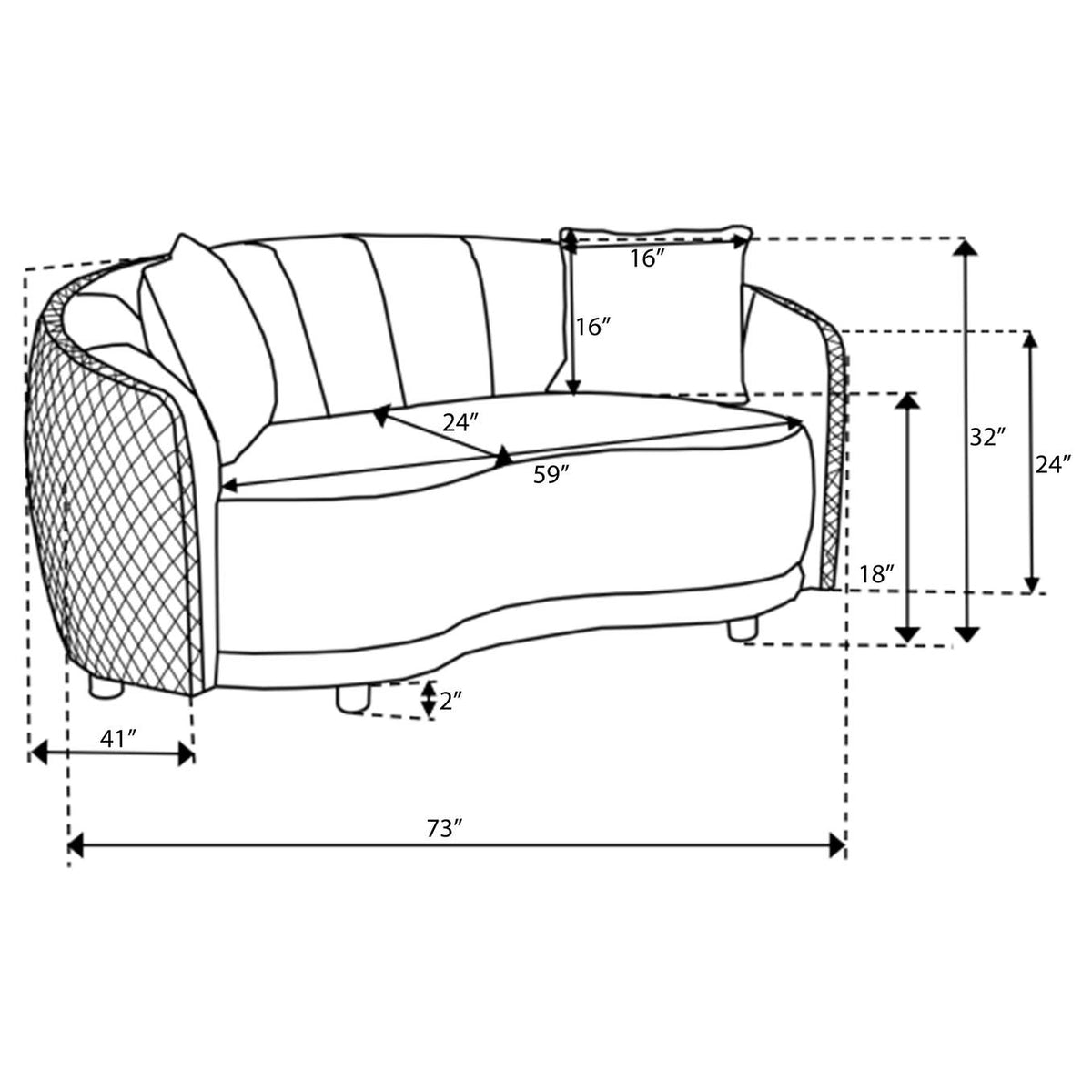 504845 Brookside Velvet Upholstered Curved Loveseat Dark Grey