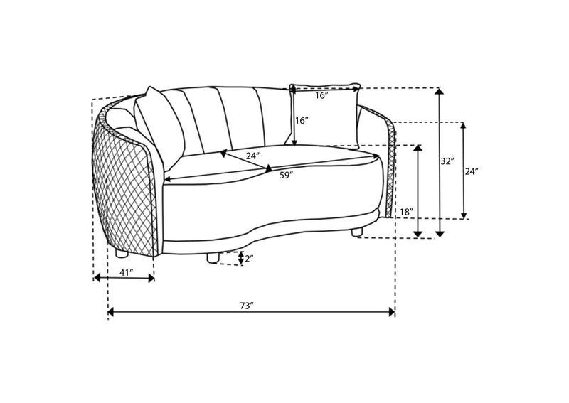 504845 Brookside Velvet Upholstered Curved Loveseat Dark Grey