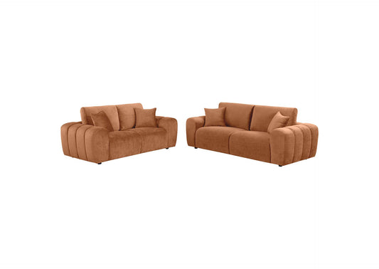 504951-S2 Burnett 2-piece Chenille Upholstered Sofa Set Burnt Orange