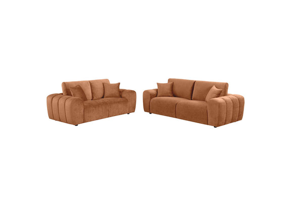 504951-S2 Burnett 2-piece Chenille Upholstered Sofa Set Burnt Orange