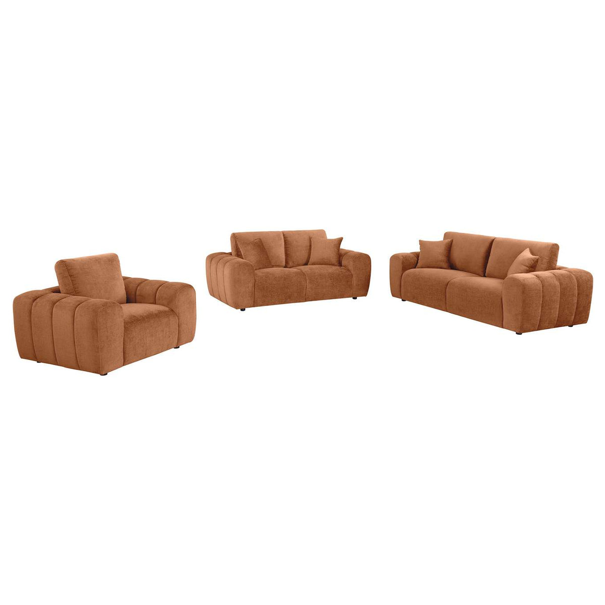 504951-S3 Burnett 3-piece Chenille Upholstered Sofa Set Burnt Orange