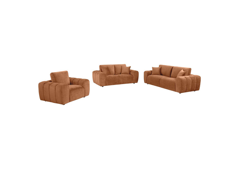 504951-S3 Burnett 3-piece Chenille Upholstered Sofa Set Burnt Orange