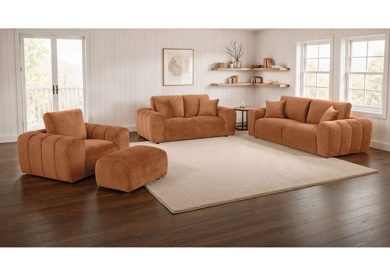 504951-S4 Burnett 4-piece Chenille Upholstered Sofa Set Burnt Orange