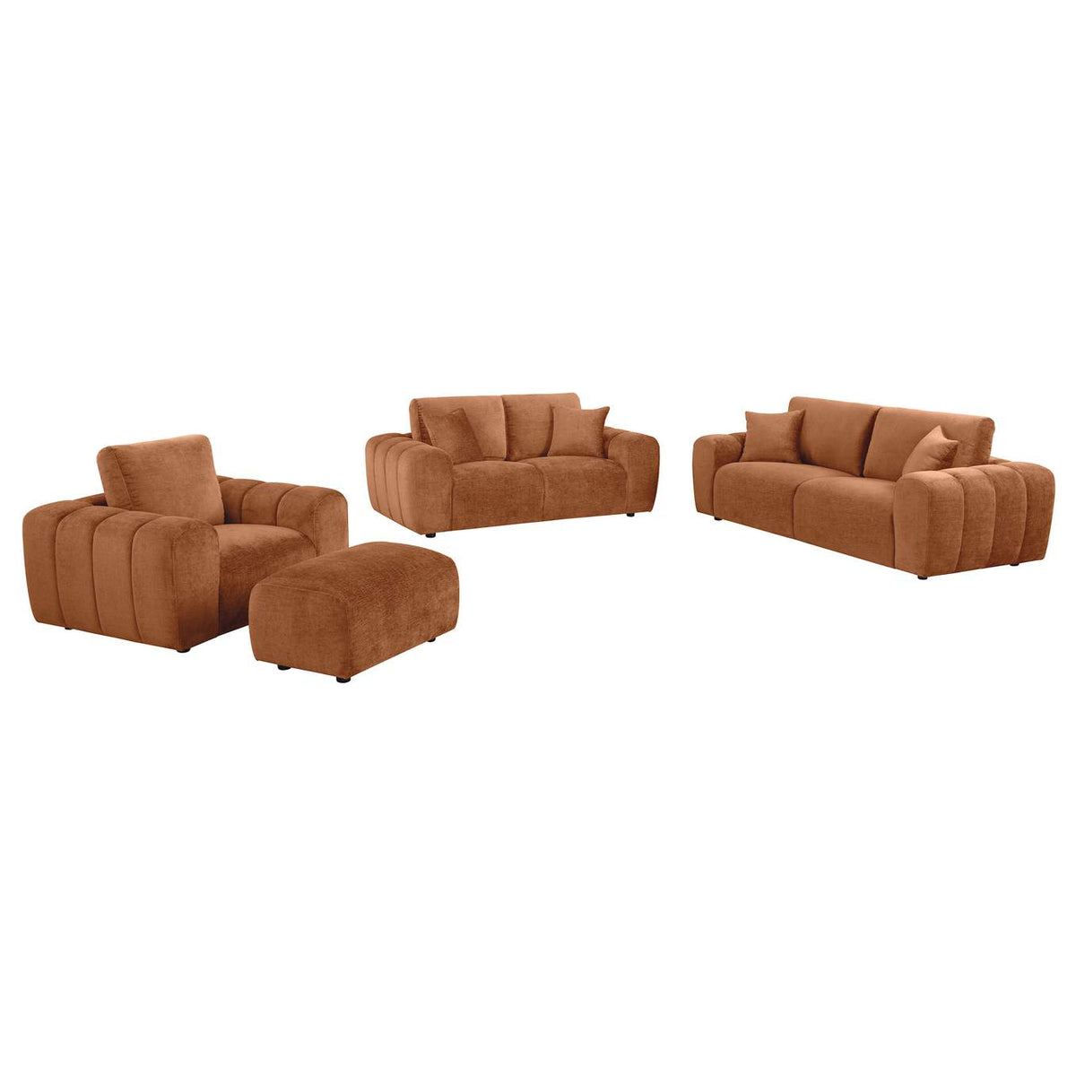 504951-S4 Burnett 4-piece Chenille Upholstered Sofa Set Burnt Orange