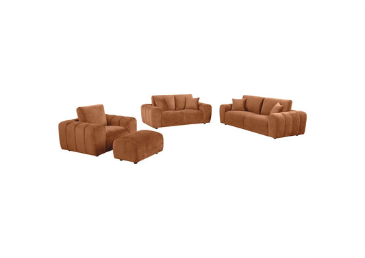 504951-S4 Burnett 4-piece Chenille Upholstered Sofa Set Burnt Orange