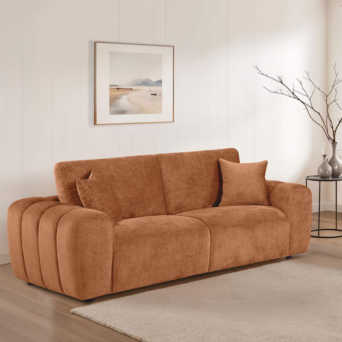 504951 Burnett Chenille Upholstered Wide Arm Sofa Burnt Orange
