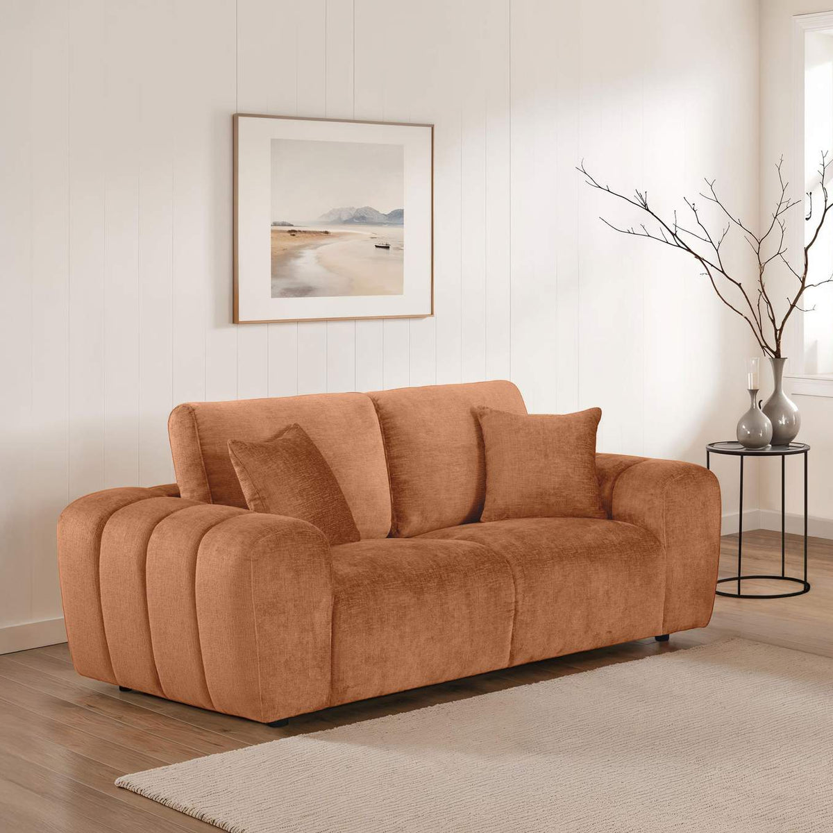 504952 Burnett Chenille Upholstered Wide Arm Loveseat Burnt Orange