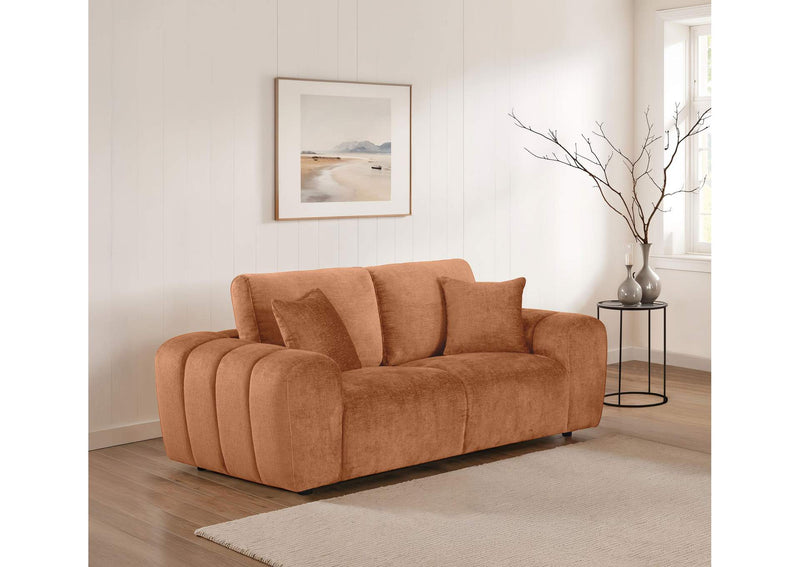 504952 Burnett Chenille Upholstered Wide Arm Loveseat Burnt Orange