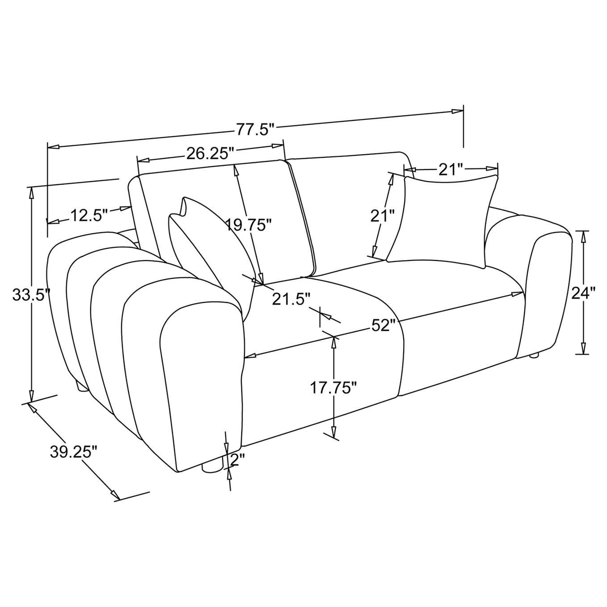 504952 Burnett Chenille Upholstered Wide Arm Loveseat Burnt Orange