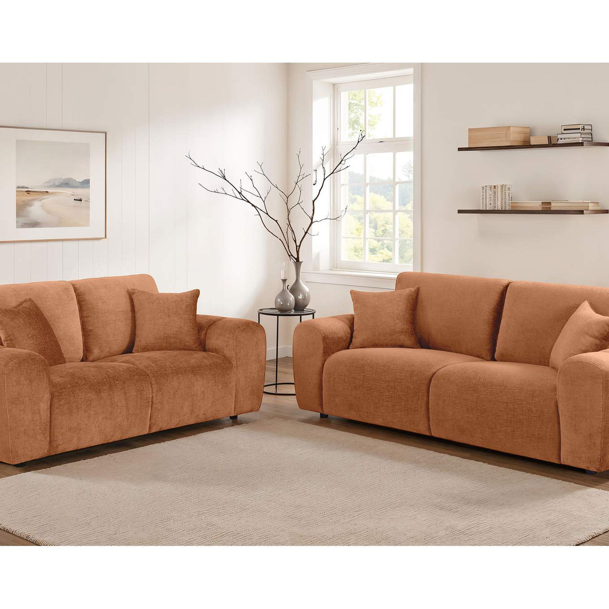 504952 Burnett Chenille Upholstered Wide Arm Loveseat Burnt Orange