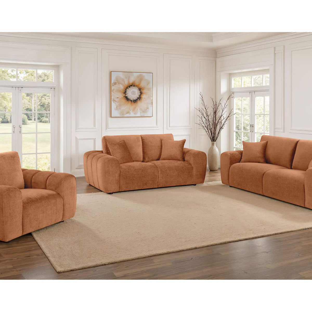 504952 Burnett Chenille Upholstered Wide Arm Loveseat Burnt Orange