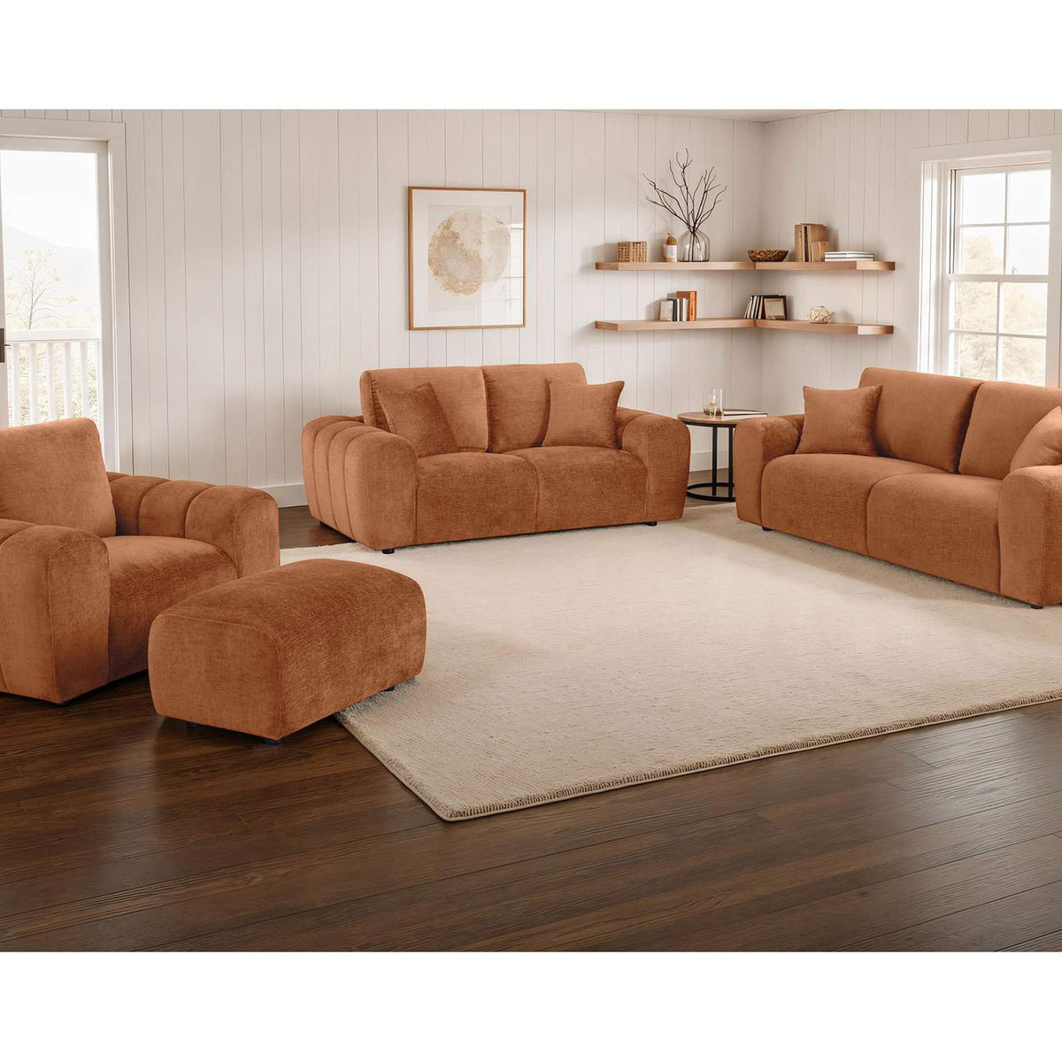 504952 Burnett Chenille Upholstered Wide Arm Loveseat Burnt Orange