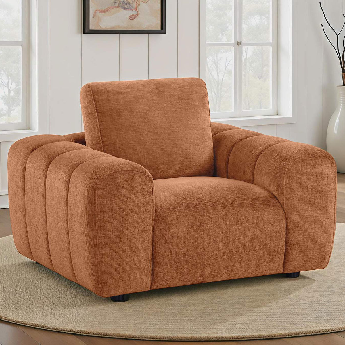 504953 Burnett Chenille Upholstered Accent Chair Burnt Orange