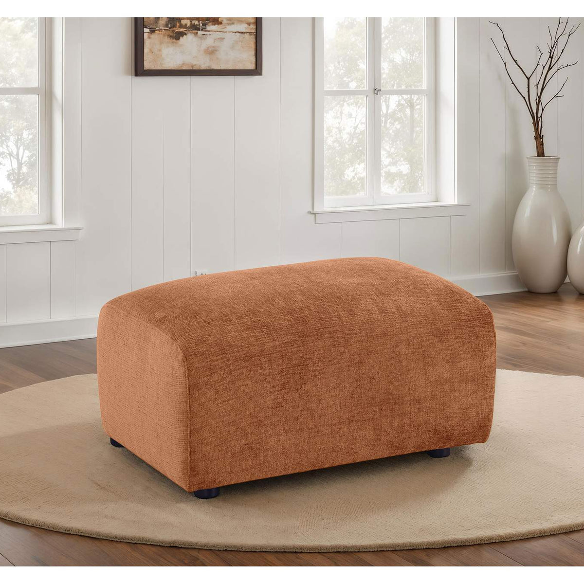504954 Burnett Chenille Upholstered Ottoman Burnt Orange