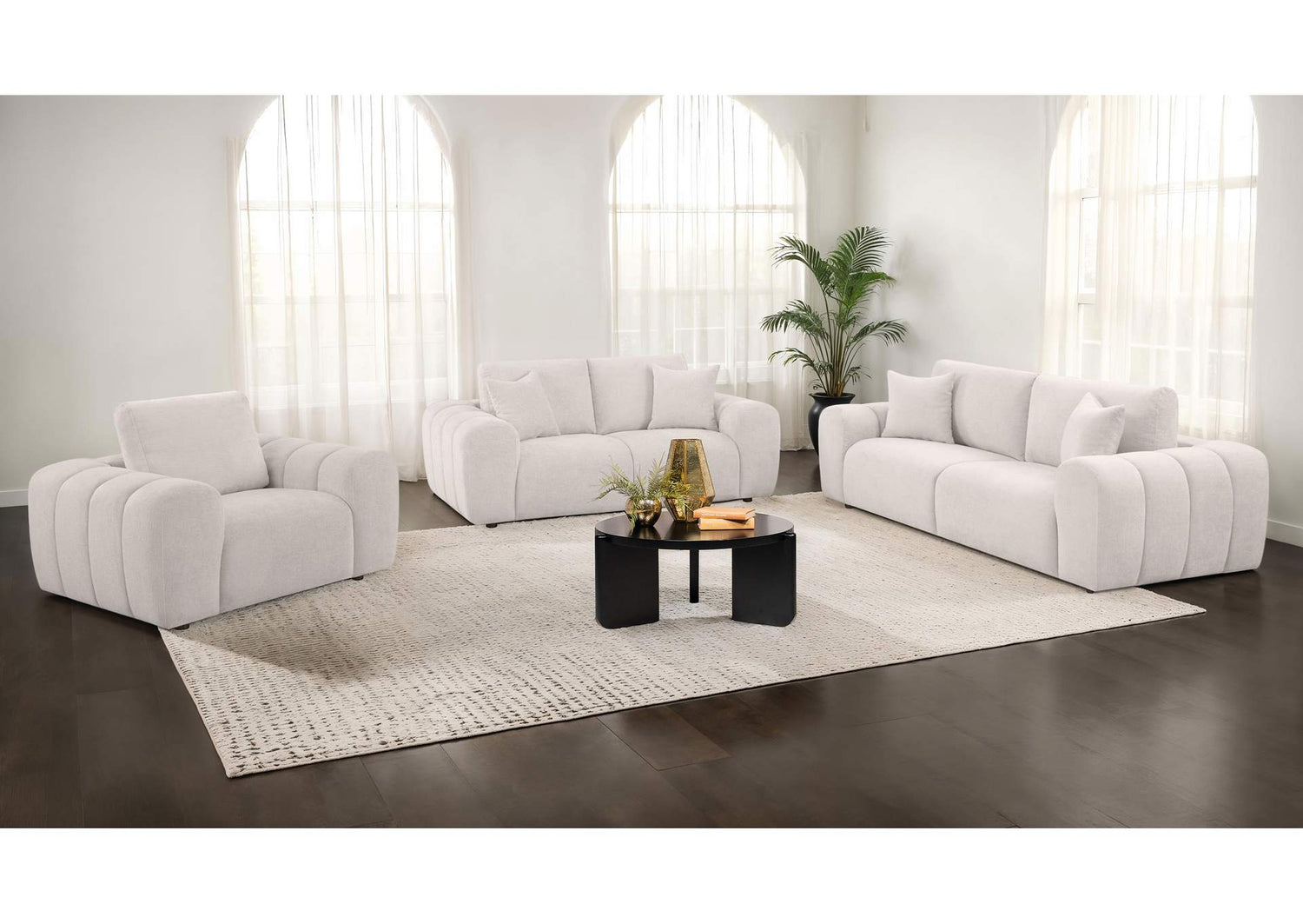 504955-S3 Burnett 3-piece Chenille Upholstered Sofa Set Ivory