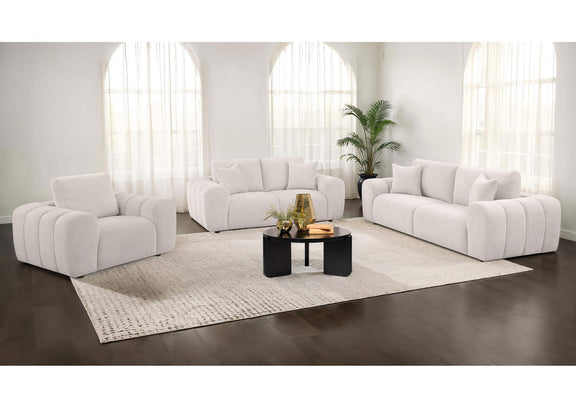 504955-S3 Burnett 3-piece Chenille Upholstered Sofa Set Ivory
