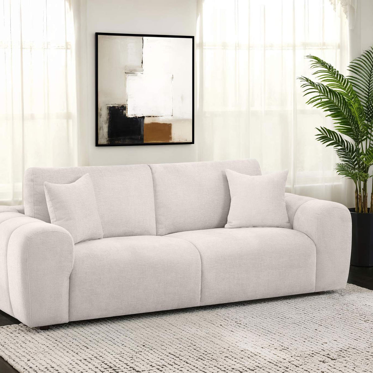 504955 Burnett Chenille Upholstered Wide Arm Sofa Ivory