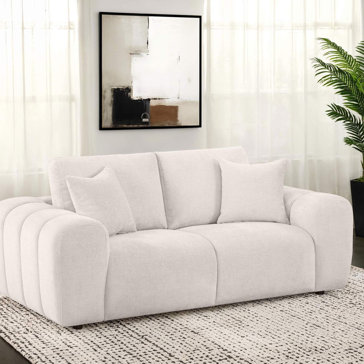 504956 Burnett Chenille Upholstered Wide Arm Loveseat Ivory