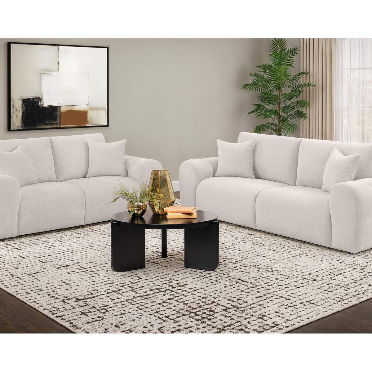 504956 Burnett Chenille Upholstered Wide Arm Loveseat Ivory