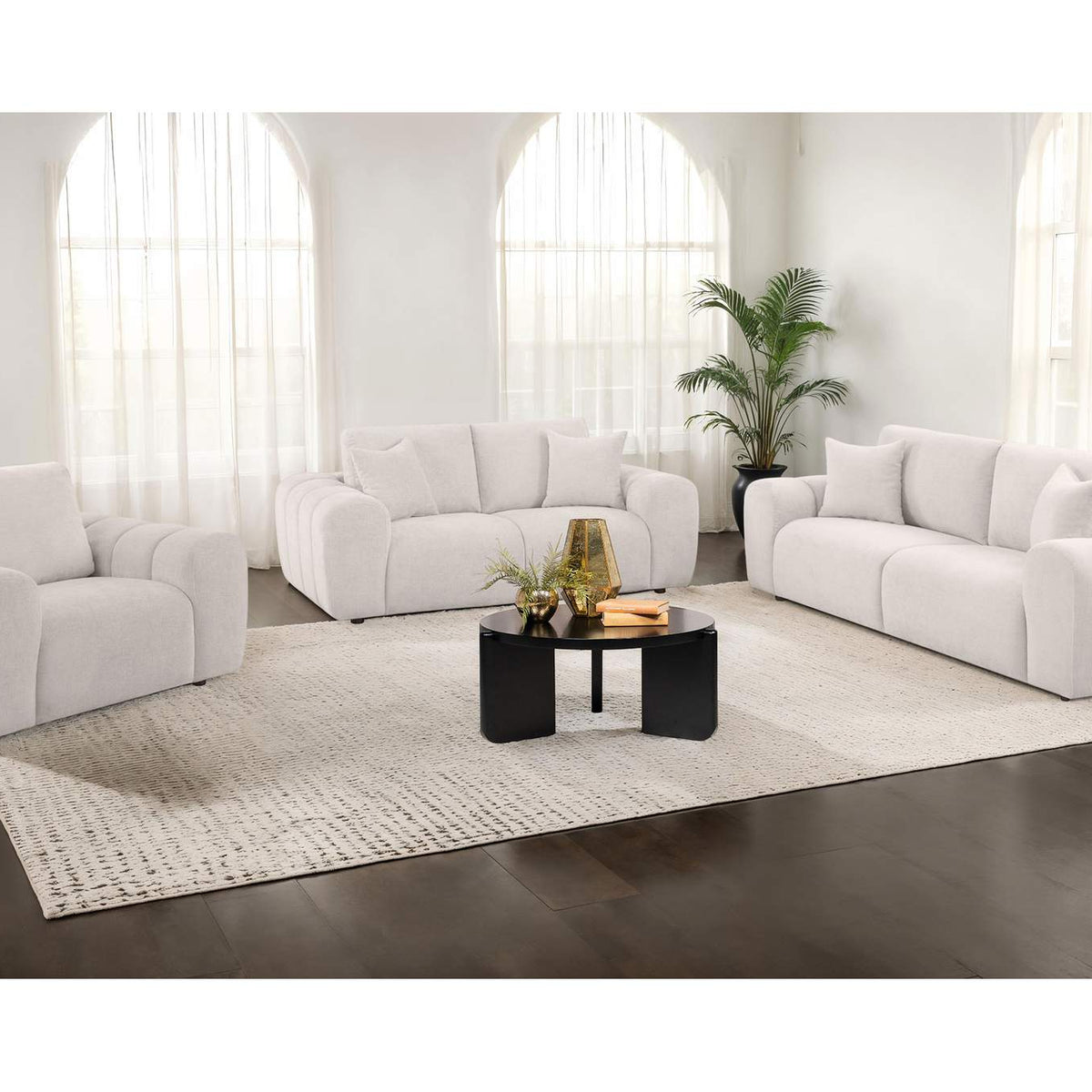 504956 Burnett Chenille Upholstered Wide Arm Loveseat Ivory