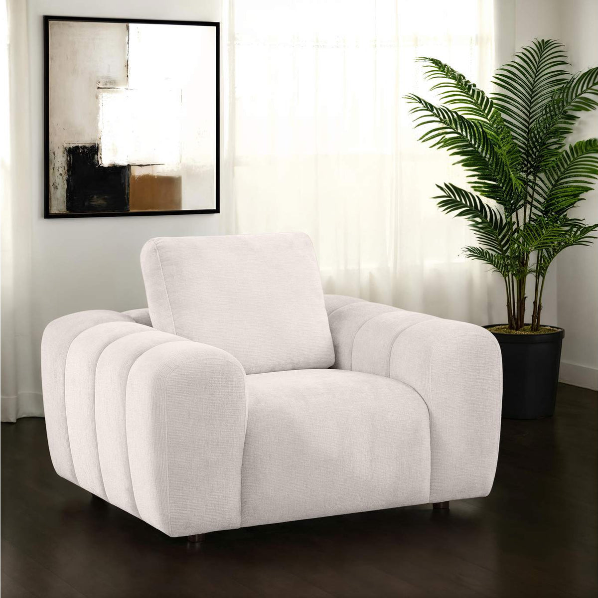 504957 Burnett Chenille Upholstered Accent Chair Ivory