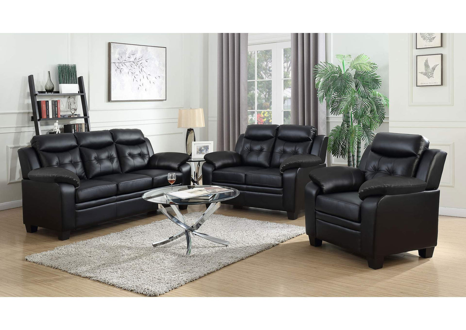 Finley 3-piece Upholstered Padded Arm Tufted Sofa Set Black