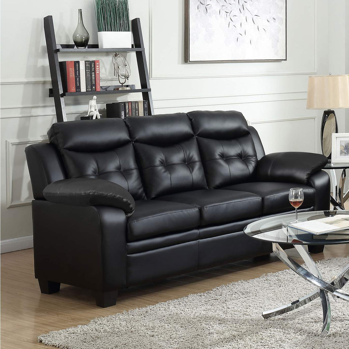 506551 Finley Upholstered Padded Arm Tufted Sofa Black